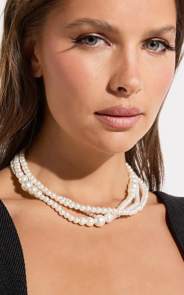 Showpo Walter Necklace 8211 Layered Pearl Necklace In White Women Necklaces