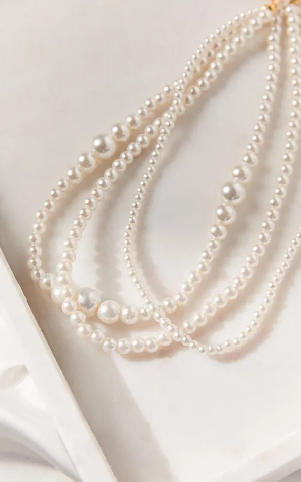 Showpo Walter Necklace 8211 Layered Pearl Necklace In White Women Necklaces