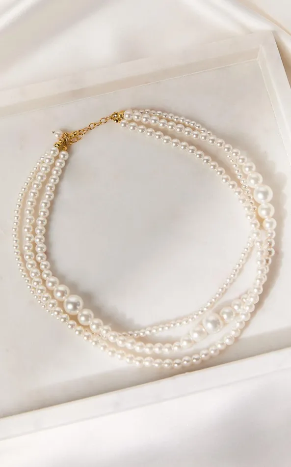 Showpo Walter Necklace 8211 Layered Pearl Necklace In White Women Necklaces