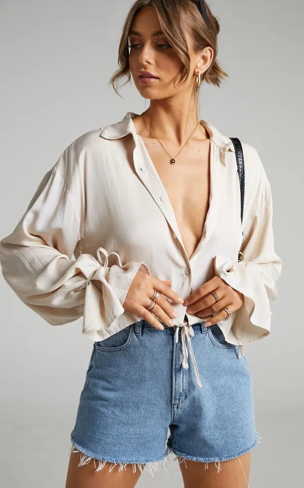 Showpo Wanda Shirt 8211 Button Up Shirt In Beige Women Curve Clothes