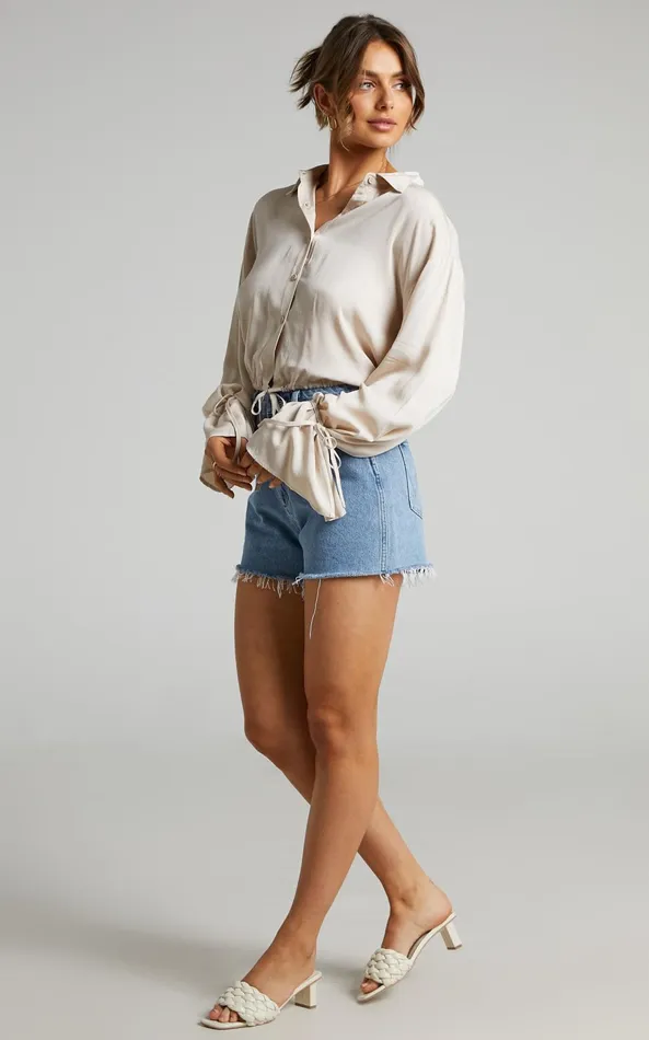 Showpo Wanda Shirt 8211 Button Up Shirt In Beige Women Curve Clothes