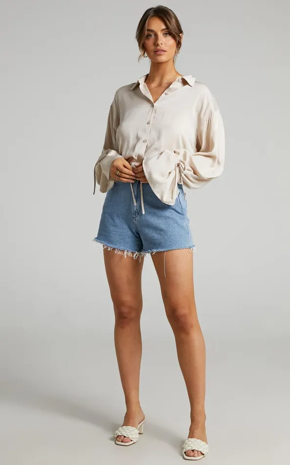 Showpo Wanda Shirt 8211 Button Up Shirt In Beige Women Curve Clothes