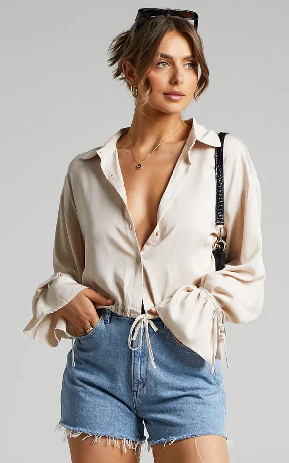 Showpo Wanda Shirt 8211 Button Up Shirt In Beige Women Curve Clothes
