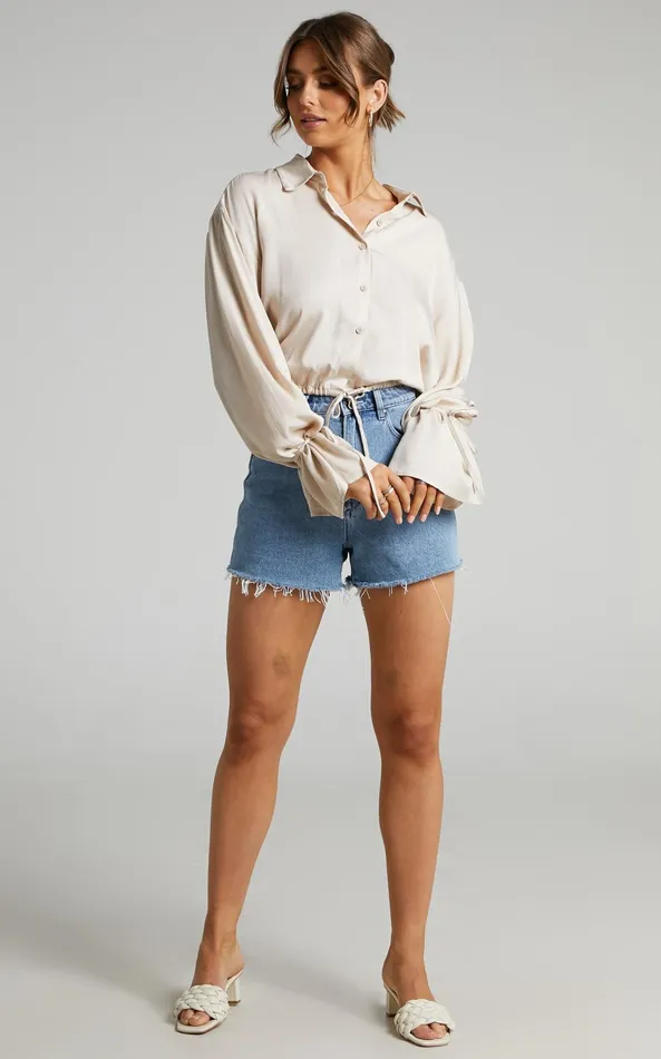 Showpo Wanda Shirt 8211 Button Up Shirt In Beige Women Curve Clothes