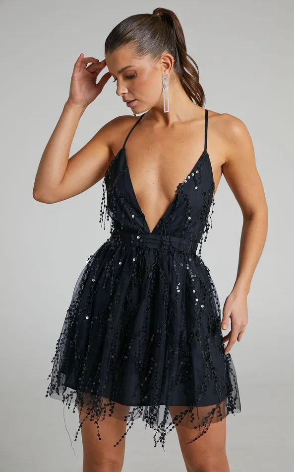 Showpo Watch The Queen Conquer Mini Dress 8211 Tulle Plunge Dress In Black Sequin Women Dresses Showpo Watch The Queen Conquer Mini Dress 8211 Tulle Plunge Dress In Black Sequin Women Dresses