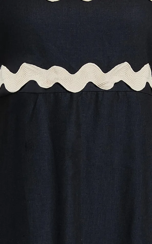 Showpo Wenalyn Midi Dress 8211 Straight Neck Wave Detail A Line Dress In Black With Beige Contrast Trim Women Dresses