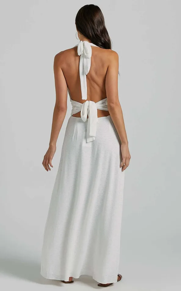 Showpo Wesley Maxi Dress 8211 Plunge Halter Neck Backless Tie In White Women Dresses