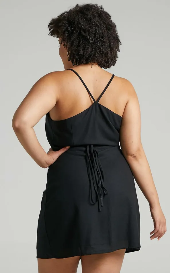 Showpo Whisper It Mini Dress 8211 V Neck Wrap Dress In Black Linen Look Women Dresses