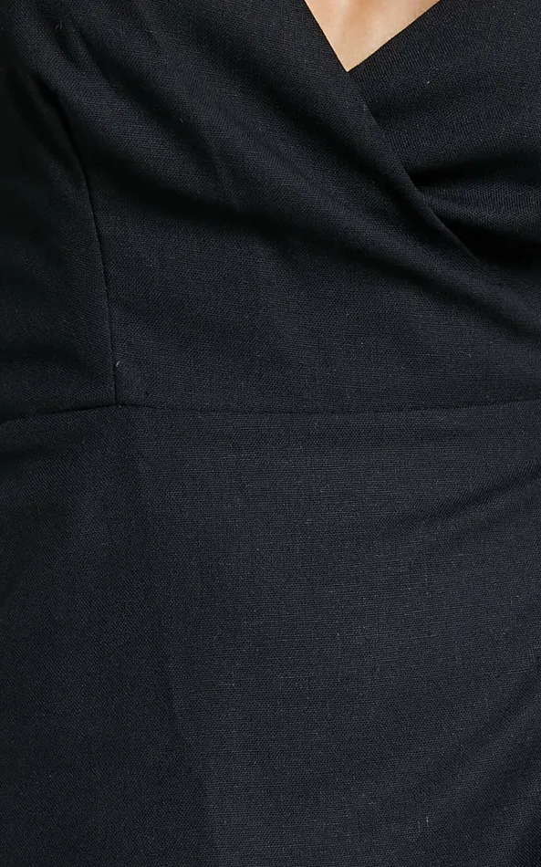 Showpo Whisper It Mini Dress 8211 V Neck Wrap Dress In Black Linen Look Women Dresses