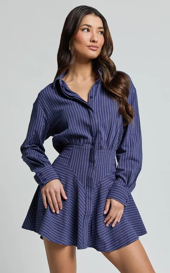 Showpo Whitney Mini Dress 8211 Linen Look Long Sleeve Shirt Dress In Navy Women Dresses Showpo Whitney Mini Dress 8211 Linen Look Long Sleeve Shirt Dress In Navy Women Dresses