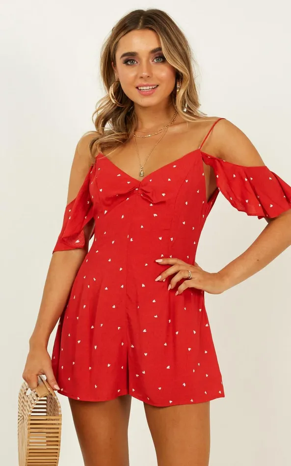 Showpo Whos To Know Playsuit In Red Print Women Rompers