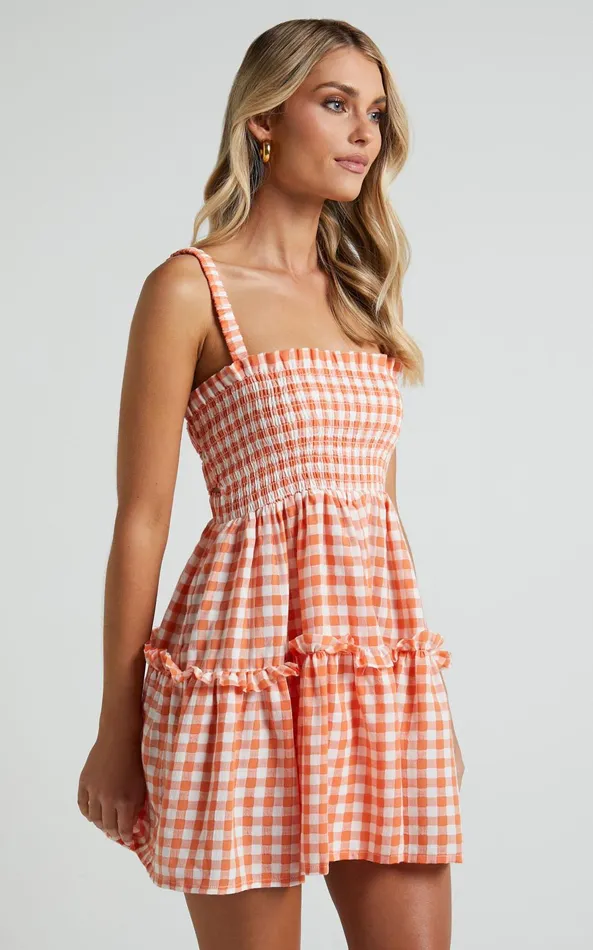 Showpo Wilda Mini Dress 8211 Shirred Tiered Dress In Orange Women Dresses