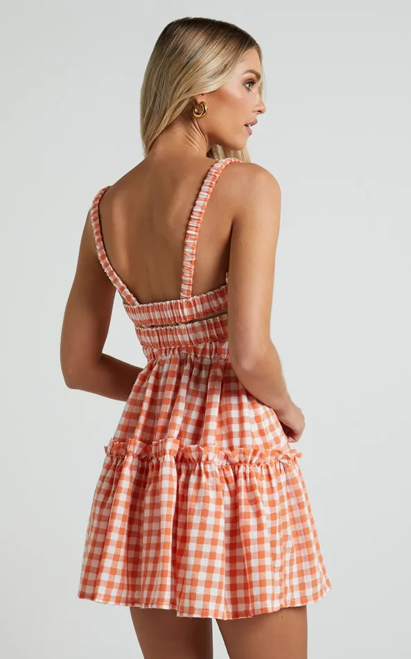 Showpo Wilda Mini Dress 8211 Shirred Tiered Dress In Orange Women Dresses