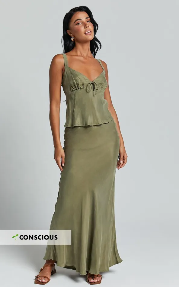 Showpo Wilhelmine Maxi Skirt 8211 Cupro High Waisted Drawstring Slip Skirt In Moss Women Skirts Showpo Wilhelmine Maxi Skirt 8211 Cupro High Waisted Drawstring Slip Skirt In Moss Women Skirts