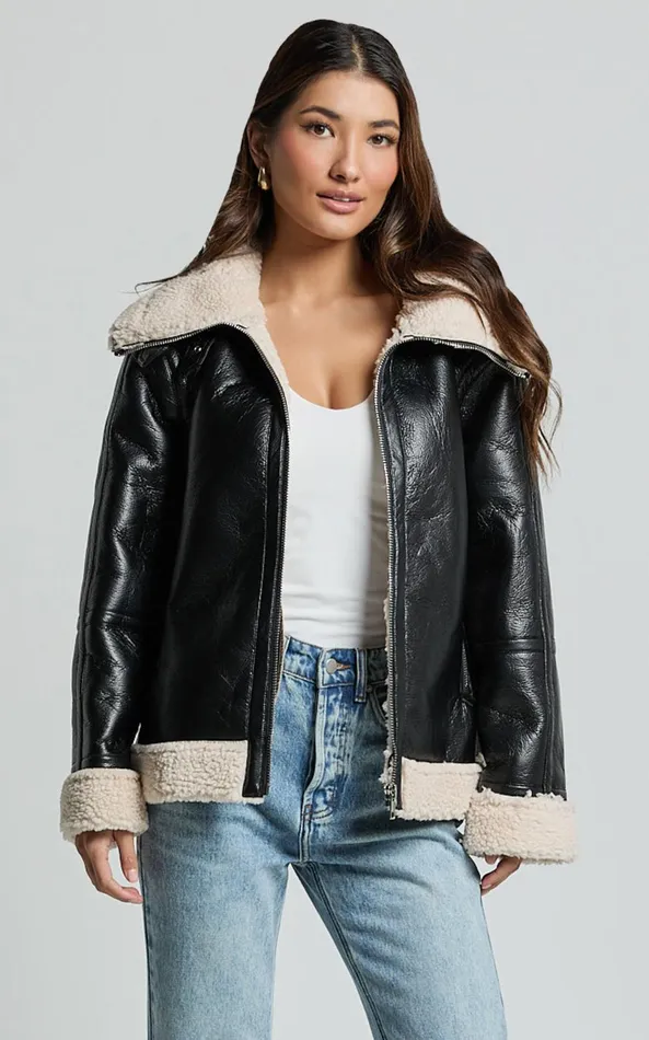 Showpo Willa Jacket 8211 Faux Leather Shearling Aviator Jacket In Black Women Jackets and Coats Showpo Willa Jacket 8211 Faux Leather Shearling Aviator Jacket In Black Women Jackets and Coats
