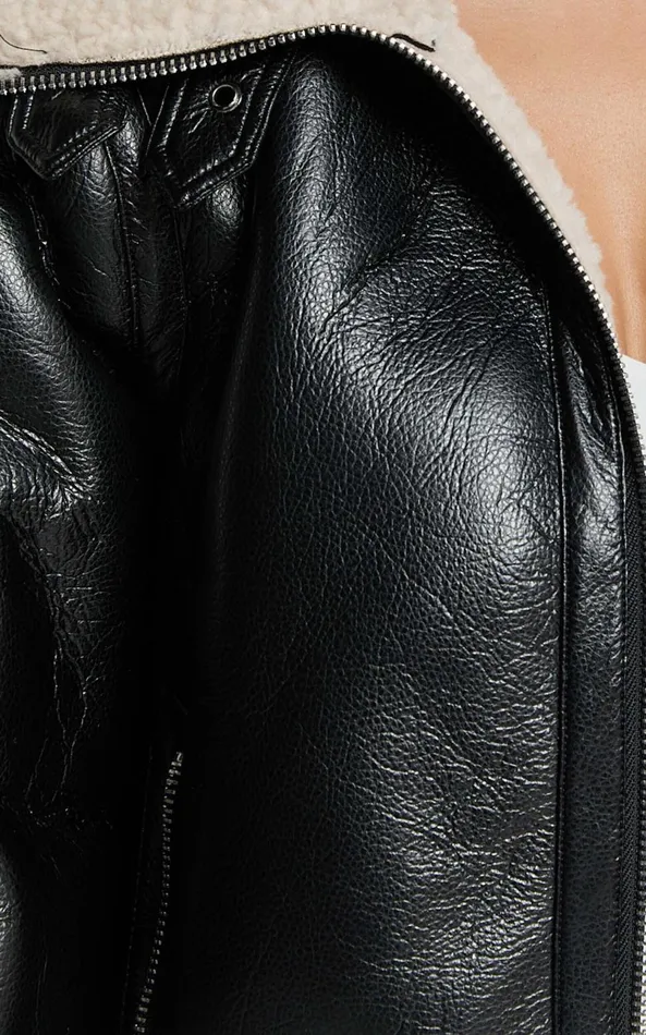 Showpo Willa Jacket 8211 Faux Leather Shearling Aviator Jacket In Black Women Jackets and Coats