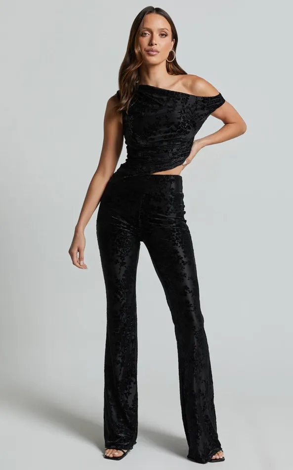 Showpo Willow Top 8211 Off Shoulder Ruched Burnout Velvet Top In Black Floral Women Tops