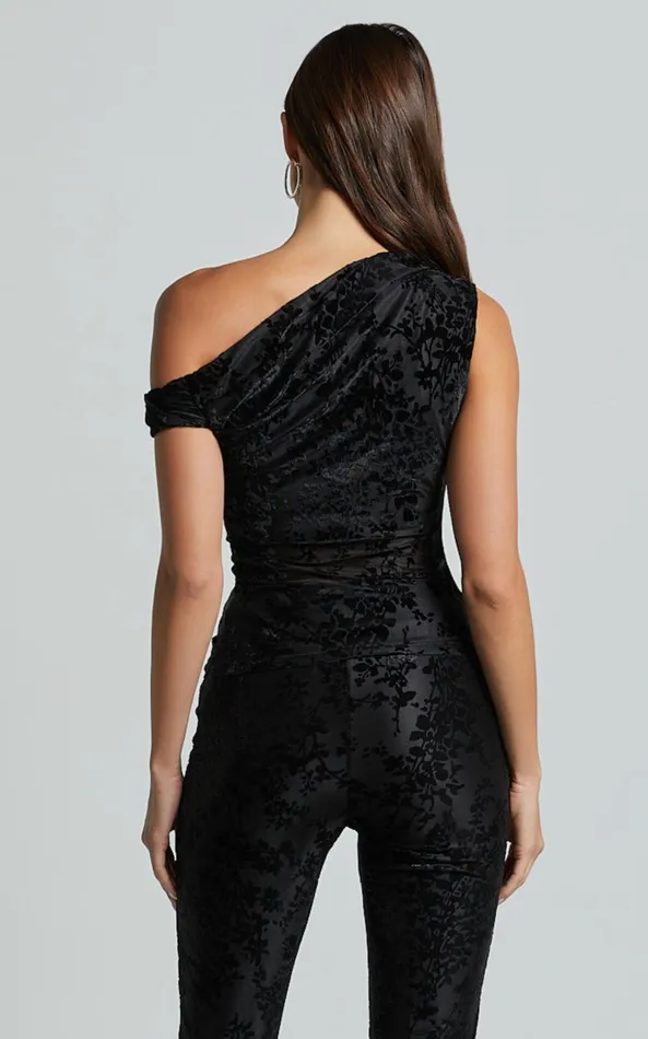 Showpo Willow Top 8211 Off Shoulder Ruched Burnout Velvet Top In Black Floral Women Tops