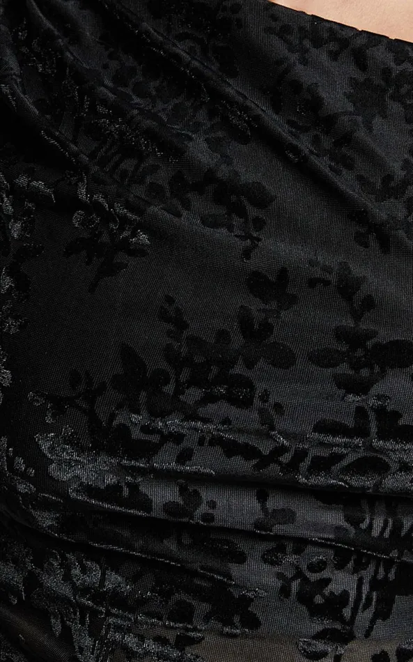 Showpo Willow Top 8211 Off Shoulder Ruched Burnout Velvet Top In Black Floral Women Tops