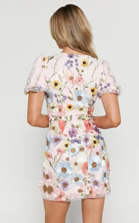 Showpo Wren Mini Dress 8211 Puff Sleeve Bodycon 3d Garden Flowers Dress In Pink Women Dresses