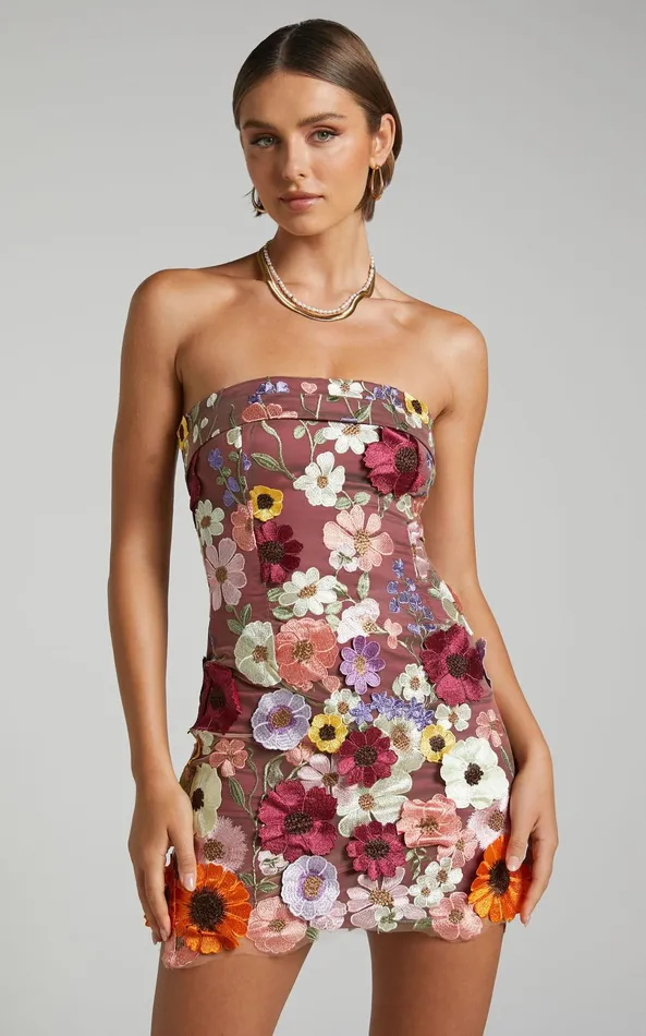 Showpo Wren Mini Dress 8211 Strapless Bodycon Garden Flowers Dress In Burgundy Women Dresses Showpo Wren Mini Dress 8211 Strapless Bodycon Garden Flowers Dress In Burgundy Women Dresses