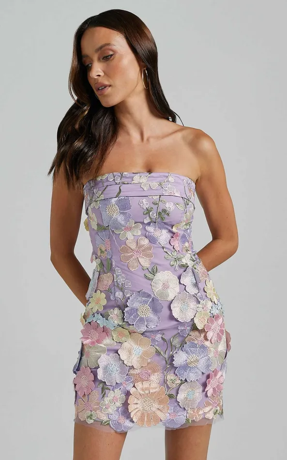Showpo Wren Mini Dress 8211 Strapless Bodycon Garden Flowers Dress In Lilac Women Dresses Showpo Wren Mini Dress 8211 Strapless Bodycon Garden Flowers Dress In Lilac Women Dresses