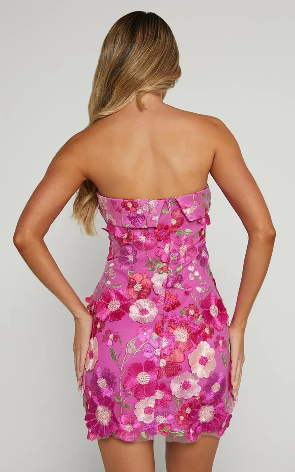 Showpo Wren Mini Dress 8211 Strapless Bodycon Garden Flowers Dress In Magenta Women Dresses