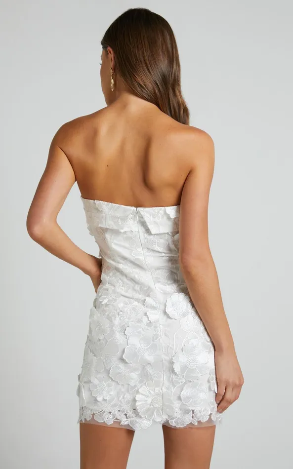Showpo Wren Mini Dress 8211 Strapless Bodycon Garden Flowers Dress In White Women Dresses