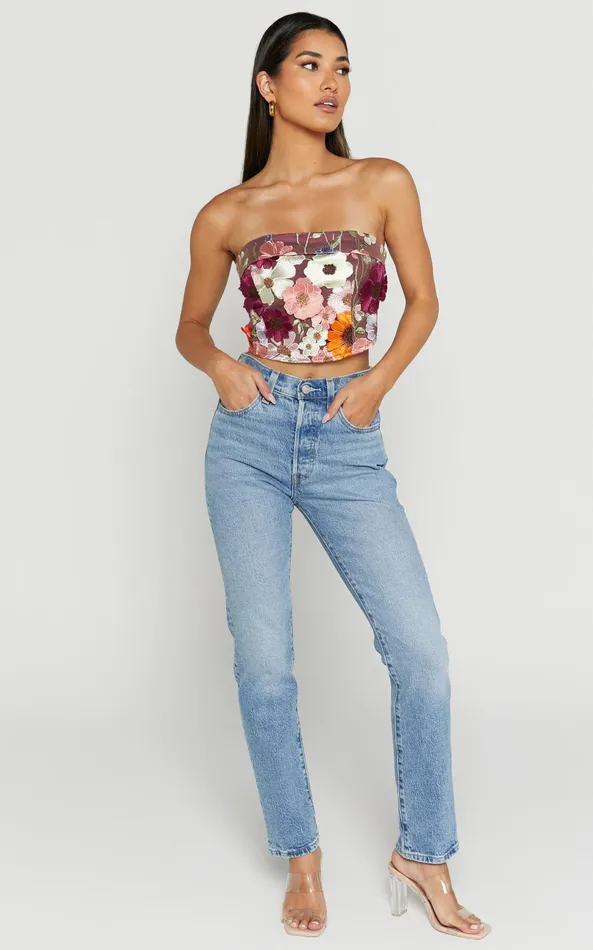 Showpo Wren Top 8211 Strapless Garden Flowers Corset Top In Burgundy Women Tops