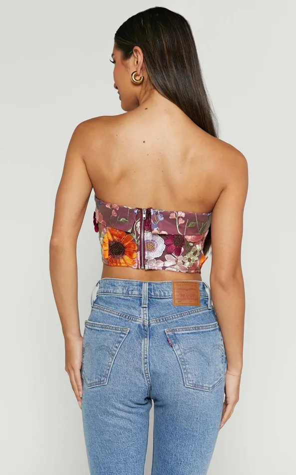 Showpo Wren Top 8211 Strapless Garden Flowers Corset Top In Burgundy Women Tops