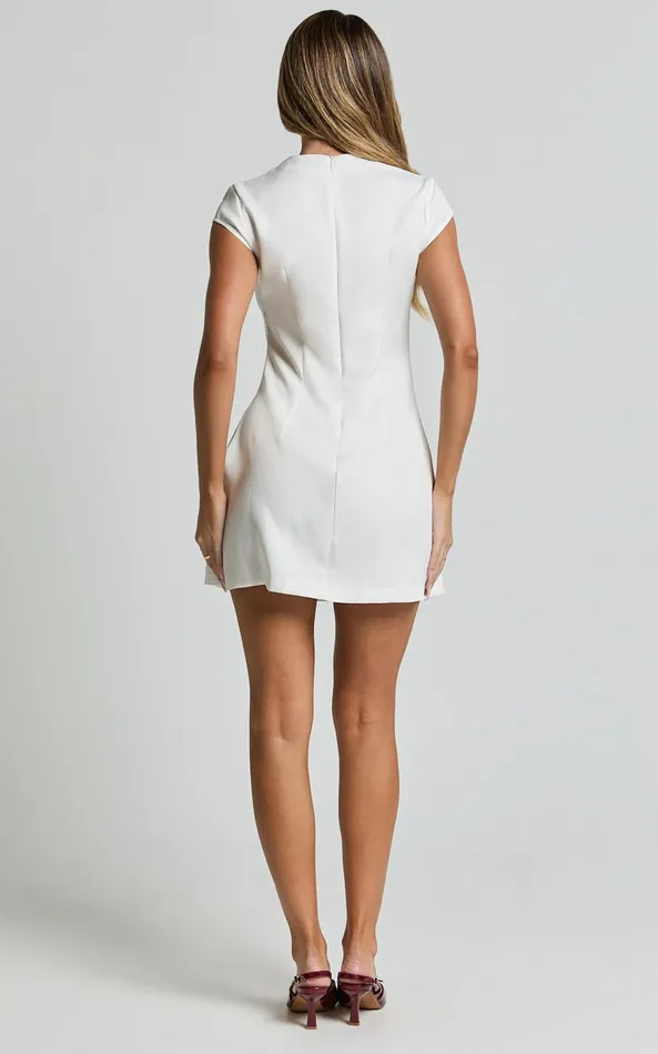 Showpo Wyatt Mini Dress 8211 Short Sleeve Corset A Line Dress In Ivory Women Dresses