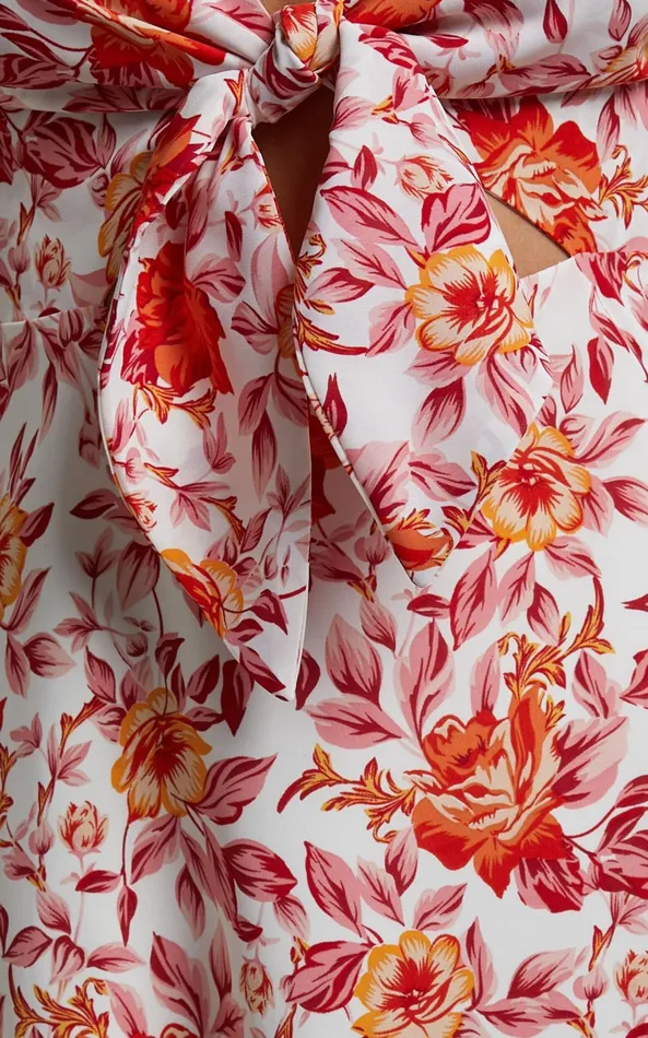 Showpo Wynna Mini Dress 8211 Tie Front Cut Out Flutter Sleeve Dress In Pink Red Floral Women Dresses
