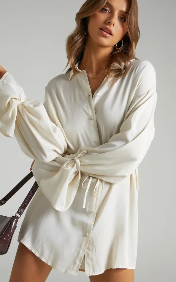 Showpo Wynter Mini Dress 8211 Waist Tie Shirt Dress In Off White Women Dresses Showpo Wynter Mini Dress 8211 Waist Tie Shirt Dress In Off White Women Dresses