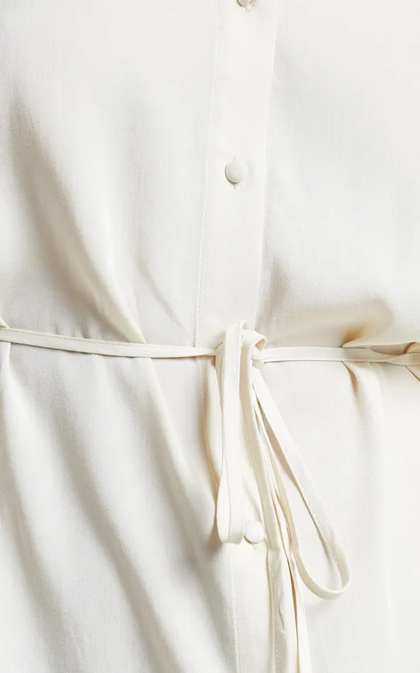 Showpo Wynter Mini Dress 8211 Waist Tie Shirt Dress In Off White Women Dresses