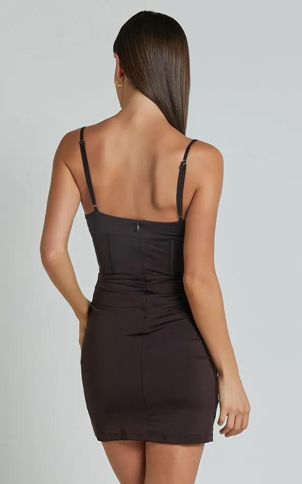 Showpo Xander Mini Dress 8211 Cowl Neck Drape In Chocolate Women Dresses