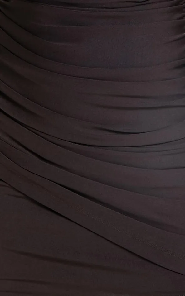 Showpo Xander Mini Dress 8211 Cowl Neck Drape In Chocolate Women Dresses