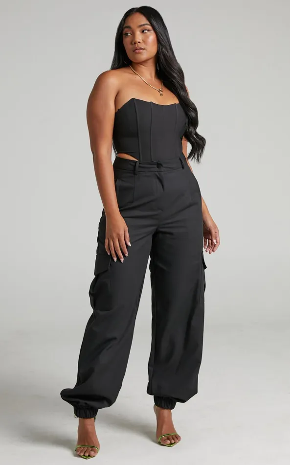 Showpo Xyriel 8211 High Waisted Utility Style Cargo Pants In Black Women Pants