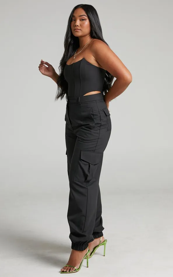 Showpo Xyriel 8211 High Waisted Utility Style Cargo Pants In Black Women Pants