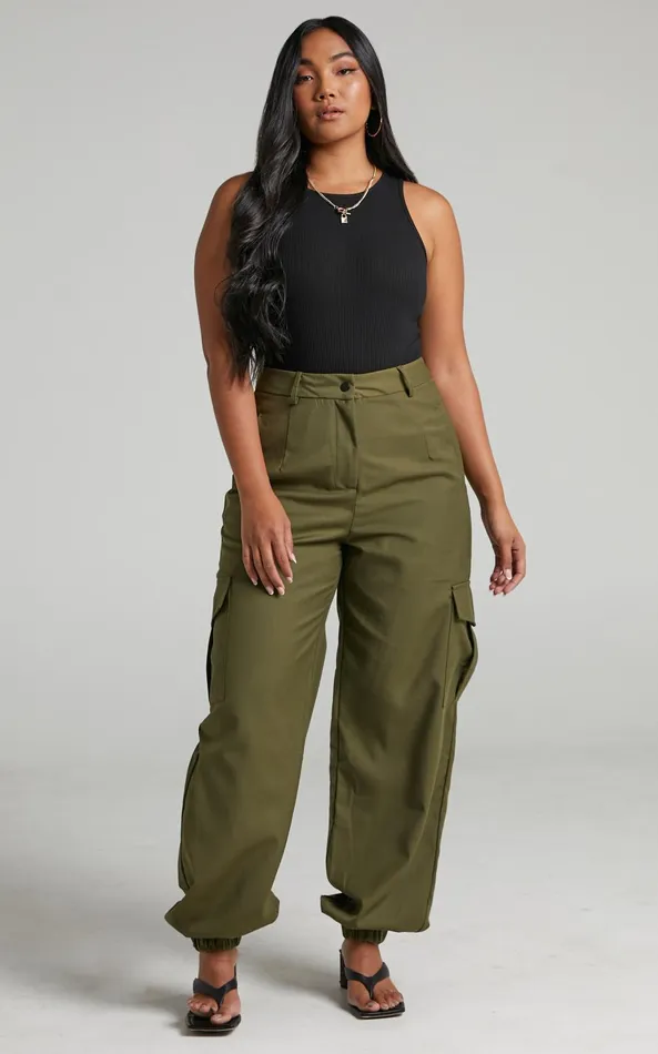 Showpo Xyriel 8211 High Waisted Utility Style Cargo Pants In Khaki Women Pants Showpo Xyriel 8211 High Waisted Utility Style Cargo Pants In Khaki Women Pants
