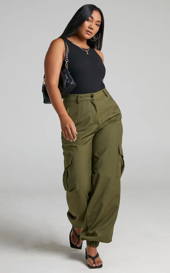 Showpo Xyriel 8211 High Waisted Utility Style Cargo Pants In Khaki Women Pants