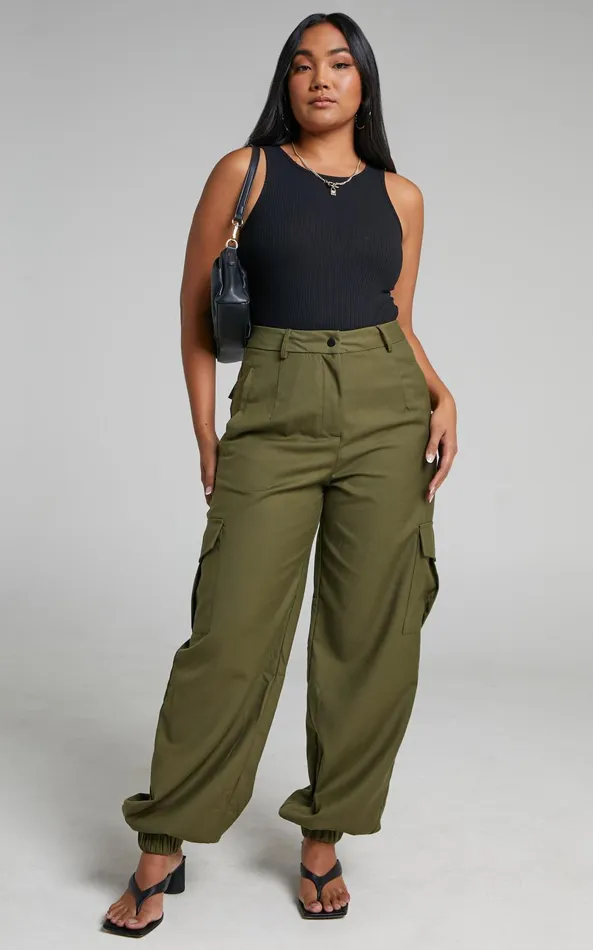 Showpo Xyriel 8211 High Waisted Utility Style Cargo Pants In Khaki Women Pants