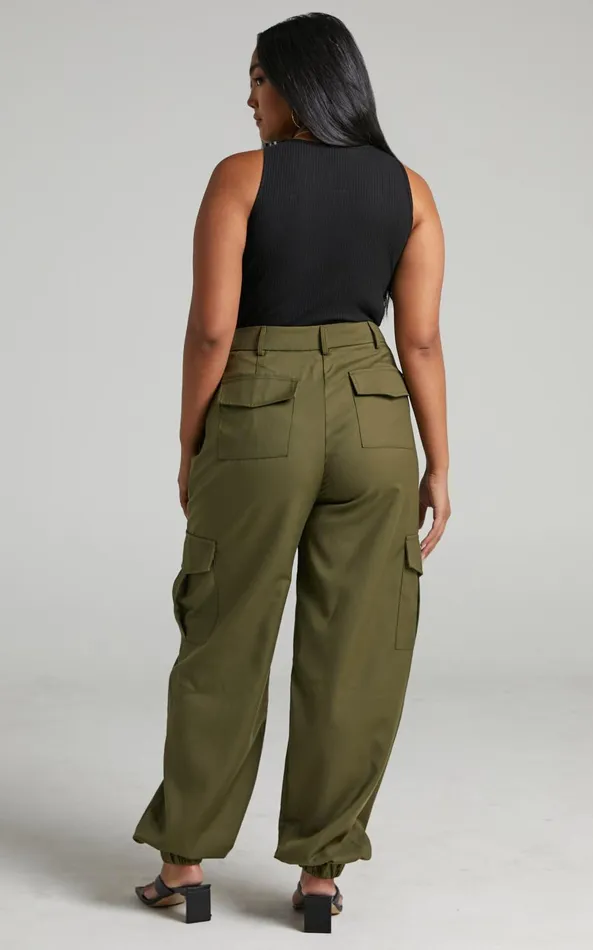 Showpo Xyriel 8211 High Waisted Utility Style Cargo Pants In Khaki Women Pants