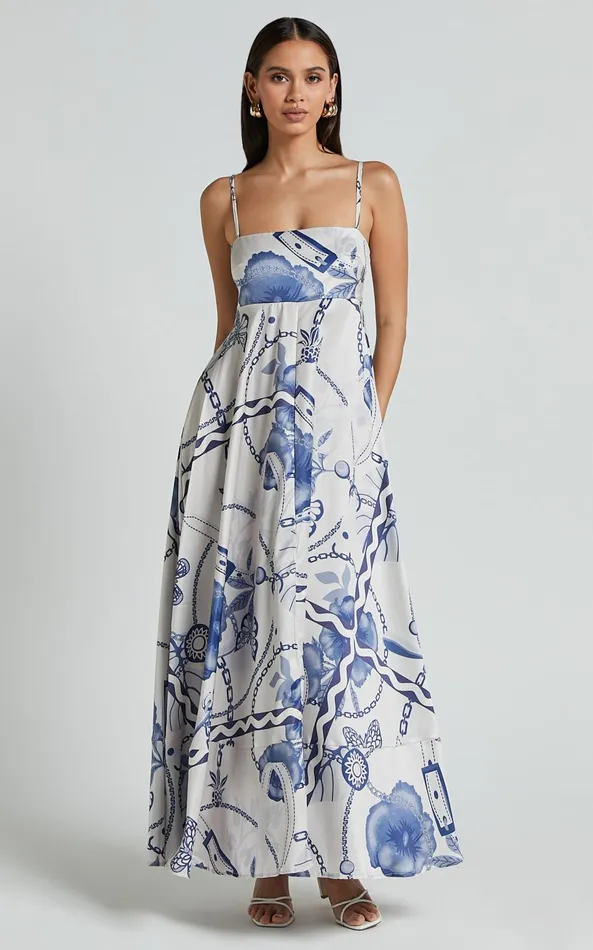 Showpo Yasmine Midi Dress 8211 Straight Neck Sleeveless A Line Dress In Blue And White Porcelain Print Women Dresses Showpo Yasmine Midi Dress 8211 Straight Neck Sleeveless A Line Dress In Blue And White Porcelain Print Women Dresses