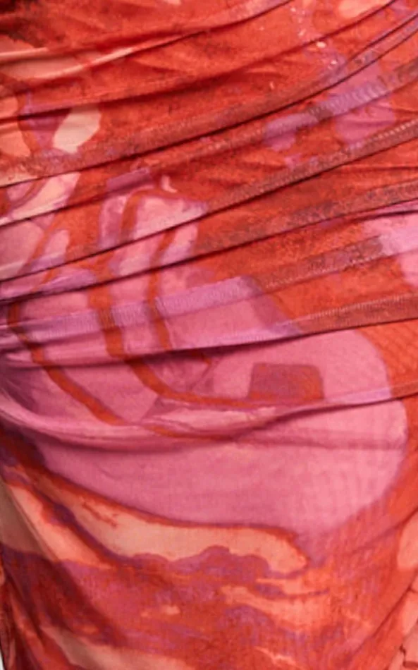 Showpo Yazmin Midi Dress 8211 Strapless Ruched Mesh Slip Dress In Pink Blur Print Women Dresses