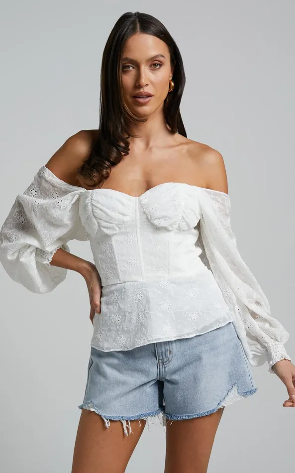 Showpo Ybur Top 8211 Off Shoulder Long Sleeve Bustier Top In Ivory Women Tops Showpo Ybur Top 8211 Off Shoulder Long Sleeve Bustier Top In Ivory Women Tops