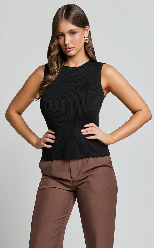 Showpo Yelena Top 8211 Cotton Ribbed Sleeveless Tank In Black Women Tops