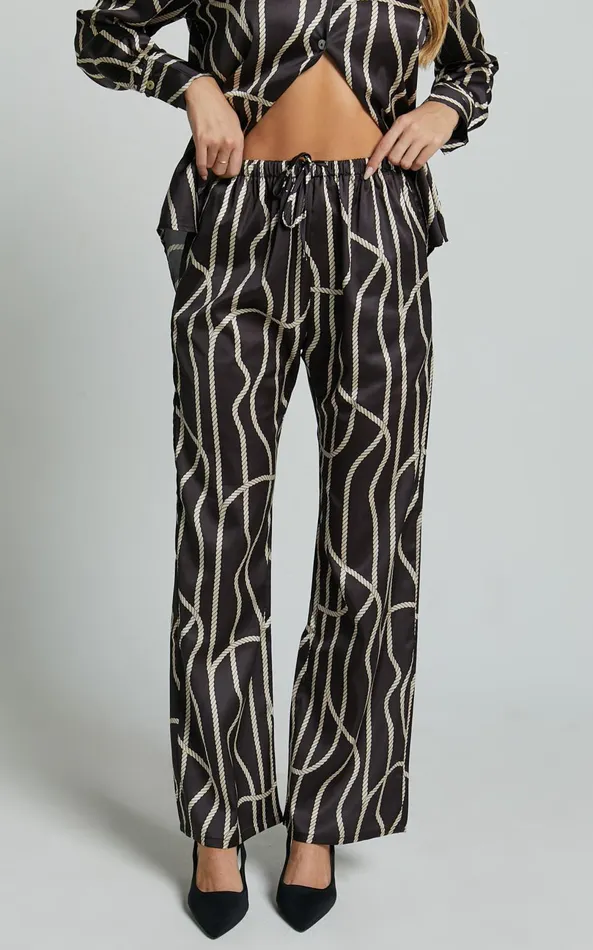 Showpo Yolanda Pants 8211 High Waisted Straight Leg Pants In BlackGold Chain Print Women Pants