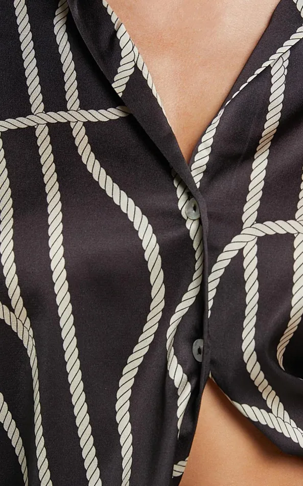 Showpo Yolanda Top 8211 Long Sleeve Button Through Relaxed Shirt In BlackGold Chain Print Women Tops