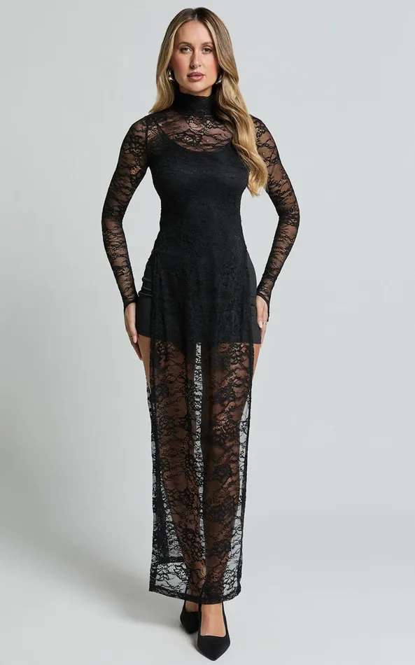 Showpo Yvette Midi Dress 8211 High Neck Long Sleeve Slip Dress In Black Women Dresses Showpo Yvette Midi Dress 8211 High Neck Long Sleeve Slip Dress In Black Women Dresses
