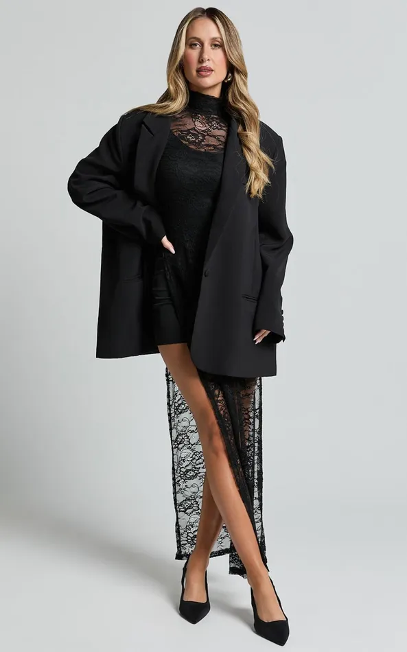 Showpo Yvette Midi Dress 8211 High Neck Long Sleeve Slip Dress In Black Women Dresses